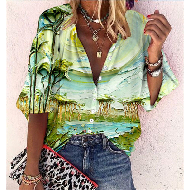 Blusa de manga larga SIHI con estampado floral y escote en V elegante