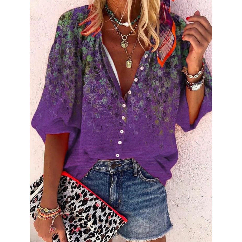 Blusa de manga larga SIHI con estampado floral y escote en V elegante