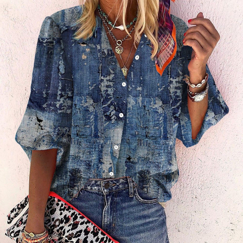 Blusa de manga larga SIHI con estampado floral y escote en V elegante